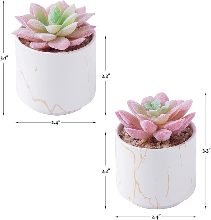 zenmag Succulents Plants Artificial, Mini Fake Succulents in White Ceramic Pots for Desk Livingroom Bathroom and Home Decoration Office Decor for Women Set of 2 Artificial Succulents