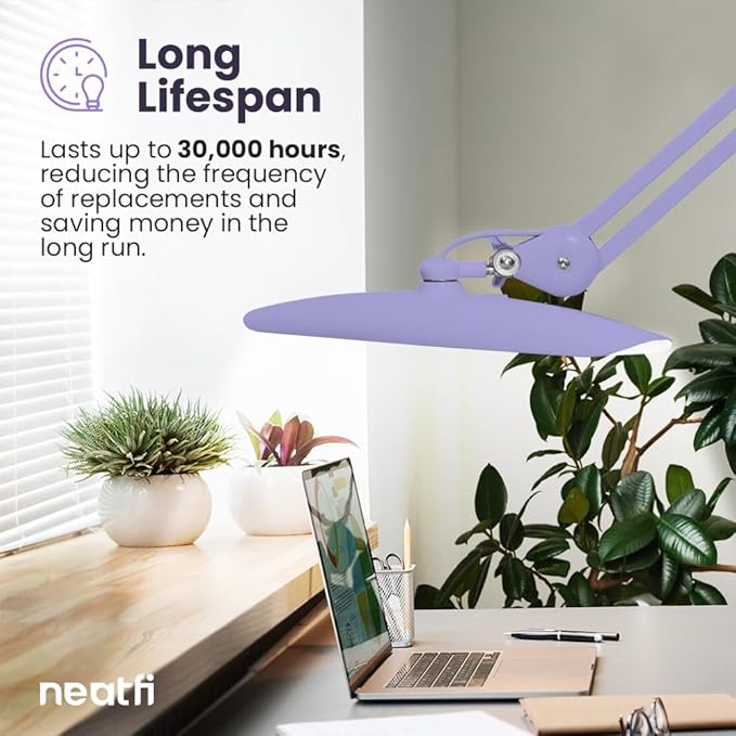 Neatfi XL 2,200 Lumens LED Desk Lamp with Clamp, 24W Bright Architect Task Lamp, 20 Inches Dimmable Computer Light, Adjustable Desk Light for Home, Office, Crafts, Nails & Hobbies (Non-CCT, Lavender)