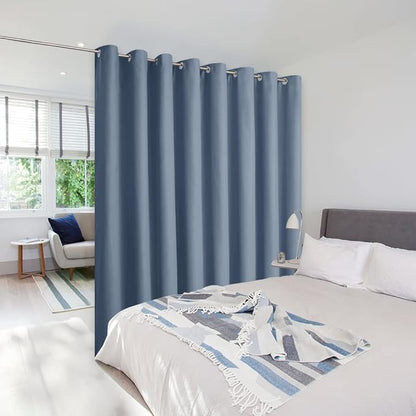 NICETOWN Room Divider Curtain Screen Partitions, Extra Wide Room Partitions and Dividers, Privacy Curtain Room Divider for Hall, Daytime Sleep (Single Piece, 15ft Wide x 8ft Long, Stone Blue)