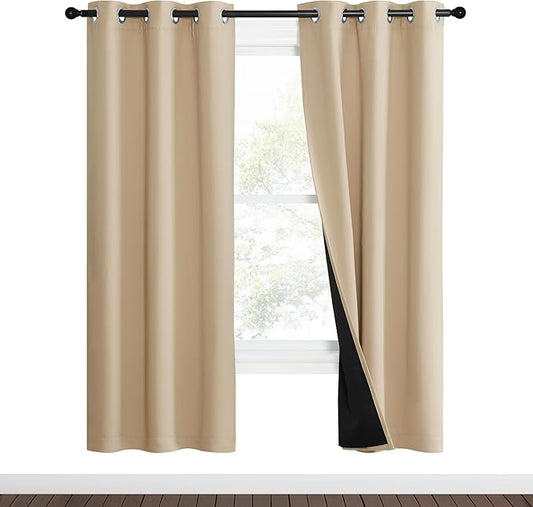 NICETOWN Living Room Completely Shaded Draperies, Set of 2, W37 x L70, Biscotti Beige, Privacy Protection & Noise Reducing Black Lined Insulated Window Treatment Curtain Panels for Patio Door