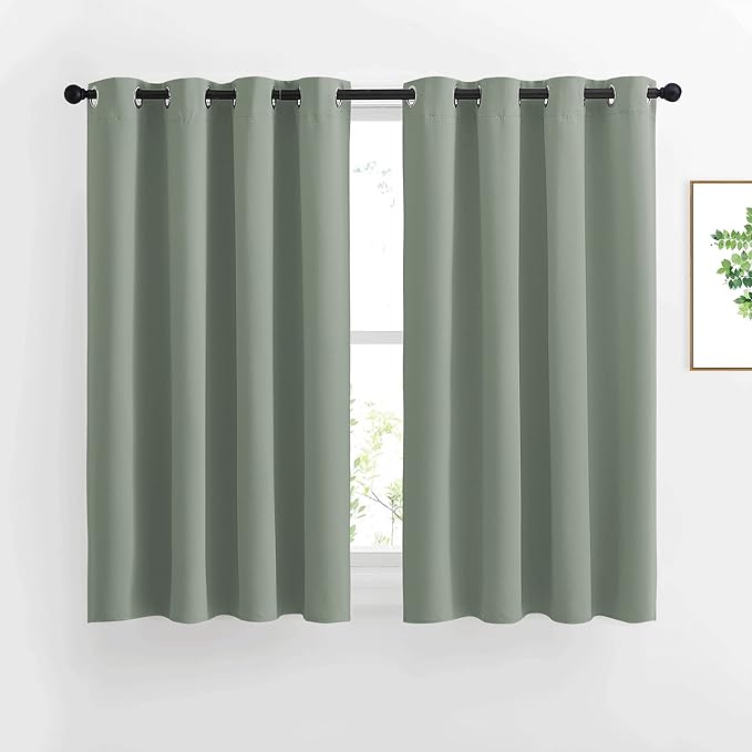 NICETOWN Blackout Curtains 54 inch Length for Bedroom - Grommet Thermal Insulated Solid Window Curtains for Kids Room/Home Office, Sage Green, W52 x L54, Set of 2