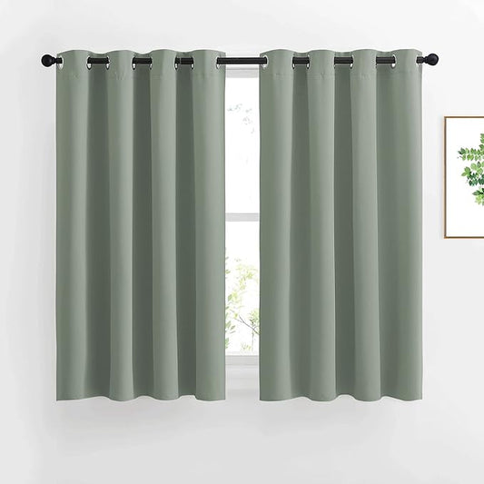 NICETOWN Blackout Curtains 54 inch Length for Bedroom - Grommet Thermal Insulated Solid Window Curtains for Kids Room/Home Office, Sage Green, W52 x L54, Set of 2