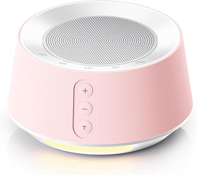 BGOVERSS White Noise Sound Machine with 14 Soothing Sounds and 10 Levels Night Light for Sleeping, 5 Timers and Memory Feature Plug in Sound Machine for Nursery Baby Kids Adults, Pink