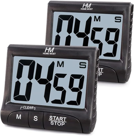 2-Pack Large Display Kitchen Timer - 3" Digital Timer Magnetic Back Loud Alarm - Black Cooking Timers for Kitchen Teachers Students Games Meetings - Sports Timer for Workouts Exercise