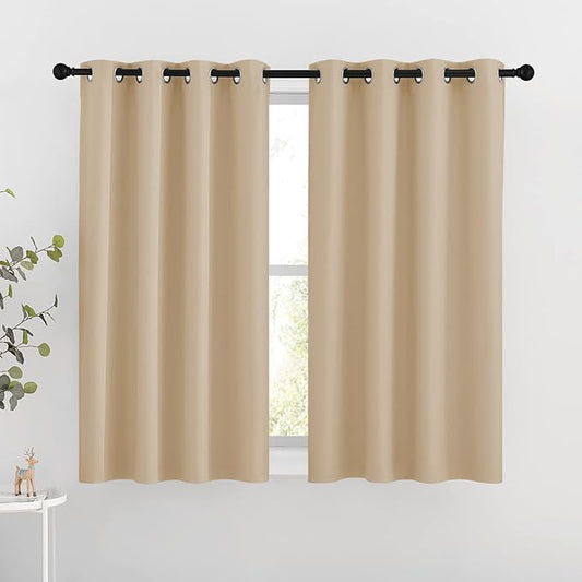 NICETOWN Bedroom Blackout Curtains and Drapes - Window Treatment Thermal Insulated Solid Grommet Blackout Draperies for Bedroom (Biscotti Beige, Set of 2, 46 by 54 Inch)