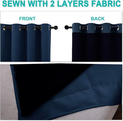 NICETOWN 100% Blackout Curtain Set, Thermal Insulated & Energy Efficiency Window Draperies for Guest Room, Full Shading Panel for Shift Worker and Light Sleepers, Navy Blue, 37W x 84L, 1 PC