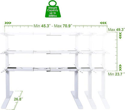 Fromann Electric 3 Tier Legs Dual Motor Standing Desk Frame Sit Stand up Height Adjustable Desk Base for Home and Office (White)