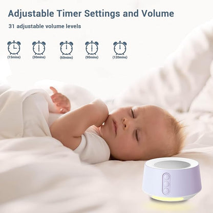 BGOVERSS White Noise Sound Machine with 14 Soothing Sounds and 10 Levels Night Light for Sleeping, 5 Timers and Memory Feature Plug in Sound Machine for Nursery Baby Kids Adults, Light Purple