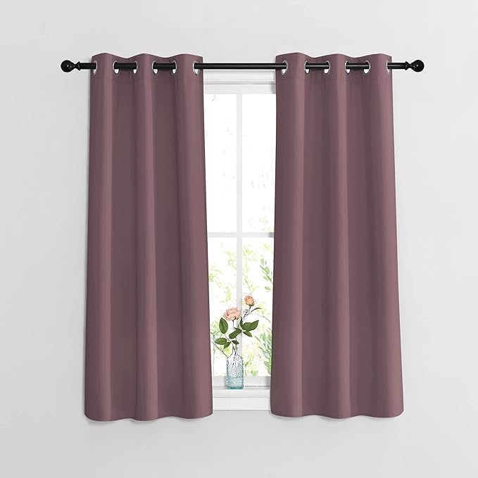 NICETOWN Blackout Small Window Curtains for Bedroom - Window Treatment Thermal Insulated Solid Grommet Room Darkening Vertical Drapes Short Curtains for Kids Room (Set of 2, W37 x L54)