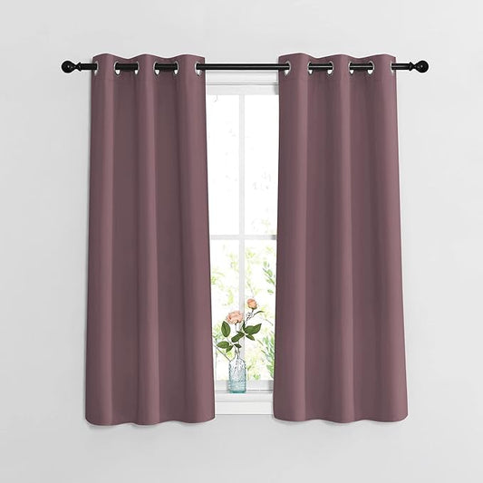 NICETOWN Blackout Small Window Curtains for Bedroom - Window Treatment Thermal Insulated Solid Grommet Room Darkening Vertical Drapes Short Curtains for Kids Room (Set of 2, W37 x L54)