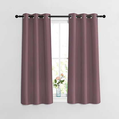 NICETOWN Room Darkening Small Curtains 50 inches Length - Window Treatment Thermal Insulated Grommet Light Blocking Short Curtains & Drapes for Bedroom/Cafe (Dry Rose, 2 Panels, W34 x L50)