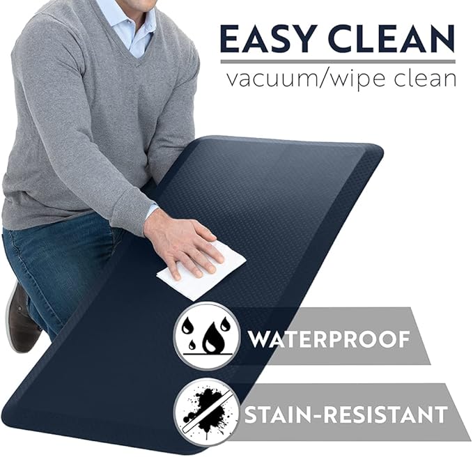 KANGAROO Thick Ergonomic Anti Fatigue Mats for Kitchen Floor, 60x20, Cushioned Standing Office Desk Mat, Waterproof Scratch Resistant Topside, Supportive All Day Comfort Padded Foam Rugs, Navy