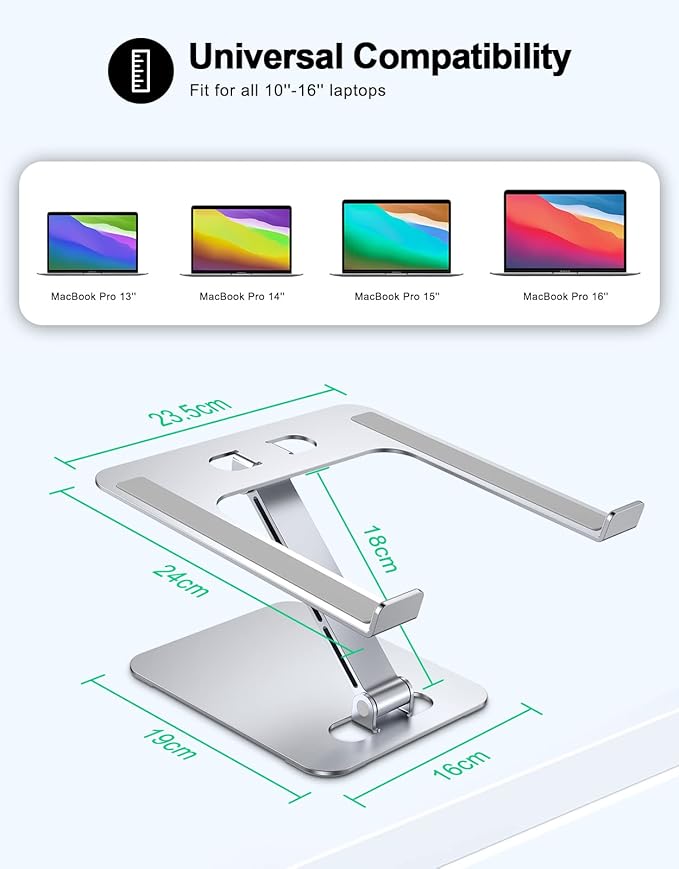 Foldable Laptop Stand, Height Adjustable Ergonomic Computer Stand for Desk, Aluminum Portable Laptop Riser Holder Mount Compatible with MacBook Pro Air, HP, Dell 10-16"