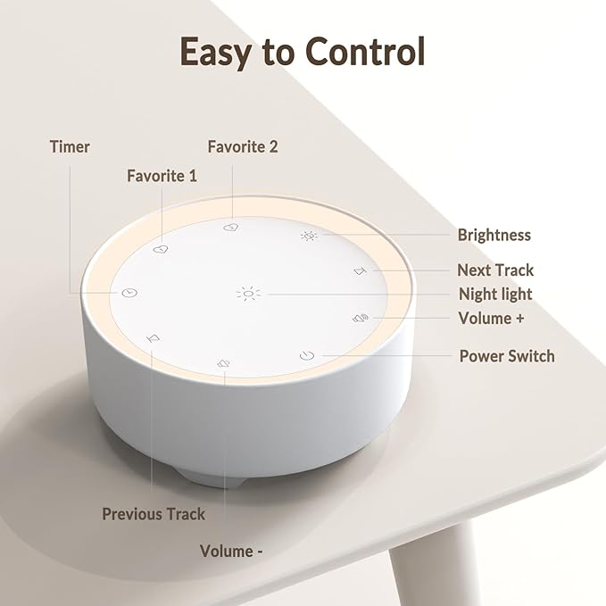 Kipcush Sound Machine & Night Light for Adults, Baby, Kids. White Noise Machine with 20 Soothing Sleep Sounds. Small Size & Portable Design for Bedroom, Office, Travel. Favorites Buttons, Timer