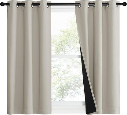 NICETOWN Natural 100% Blackout Lined Curtains, 1 Pair, 37" Width x 40" Length Each Panel, 2 Thick Layers Narrow Wide Window Treatment Panels Thermal Insulated Drapes for Kitchen Small Window