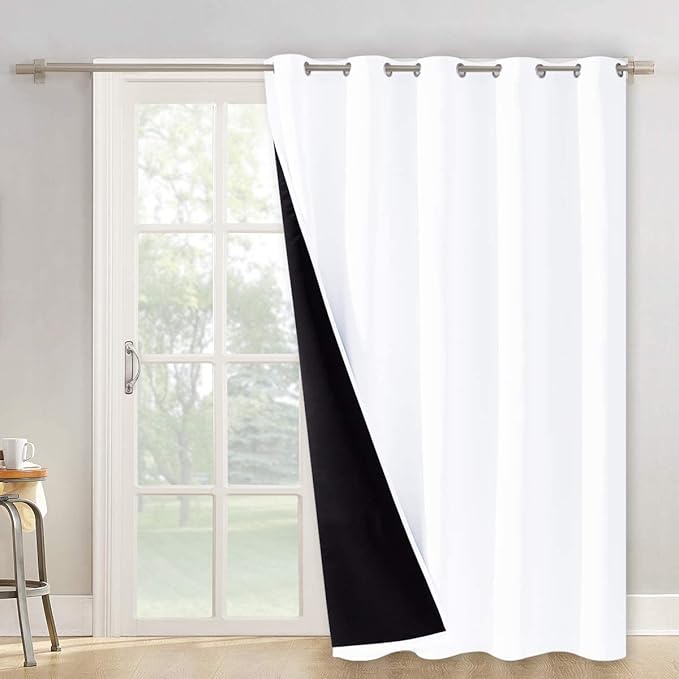 NICETOWN Full Shading Curtains for Patio Door, Super Heavy-Duty Thermal Backing Sliding Glass Door Drape, Privacy Assured Window Treatment(1 Panel, 70 inches W x 95 inches L, Pure White)