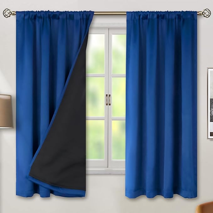 BGment 100% Blackout Curtains for Bedroom 63 Inch Length, Rod Pocket with Thermal Insulated Liner Full Room Darkening Curtains for Living Room, Each Window Curtains 2 Panels, 52 x 63 Inch, Royal Blue