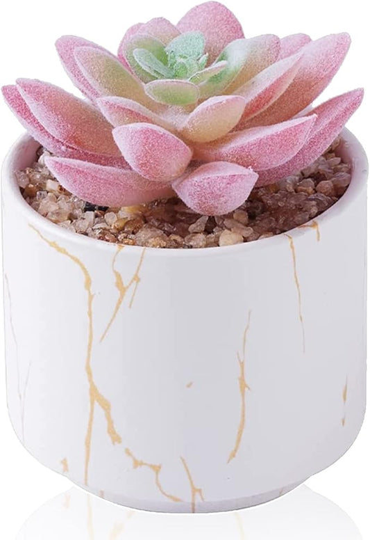 zenmag Mini Succulents Plants Artificial, Fake Succulents in White Ceramic Pots Cute Desk Accessories 1Pcs Fake Plants for Livingroom,Bathroom,Bedroom Aesthetic Office Decor for Women,Pink