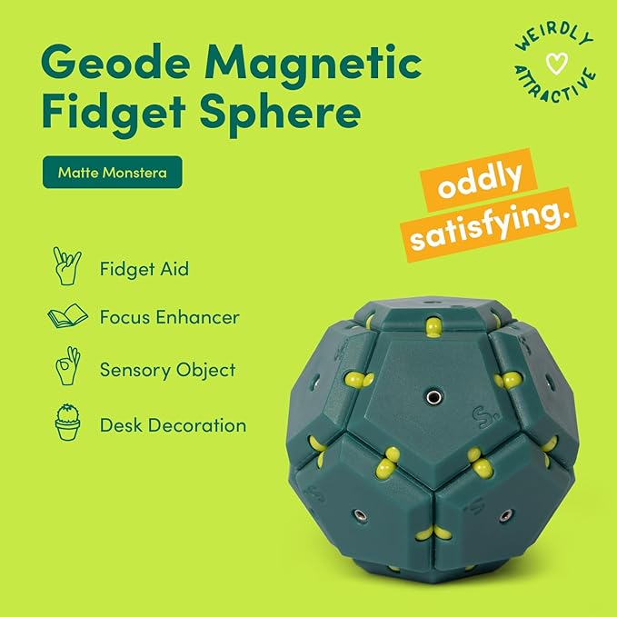 Speks Geode Pentagons Magnetic Fidget Toy for Adults & Teens 14+ | Sensory Gadget for Stress Relief, Office Desk Toy Present, Christmas Gift, Holiday Stocking Stuffer | Monstera, 12-Piece Set