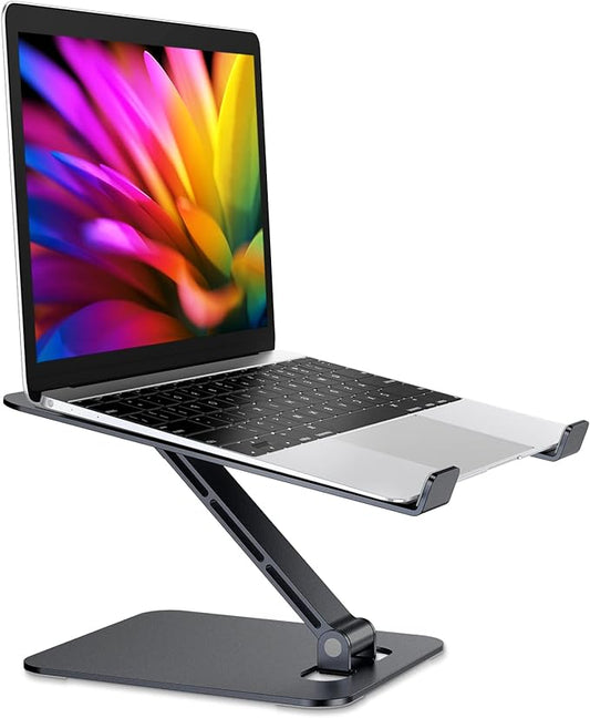 Foldable Laptop Stand, Height Adjustable Ergonomic Computer Stand for Desk, Aluminum Portable Laptop Riser Holder Mount Compatible with MacBook Pro Air, HP, Dell 10-16" (Black)