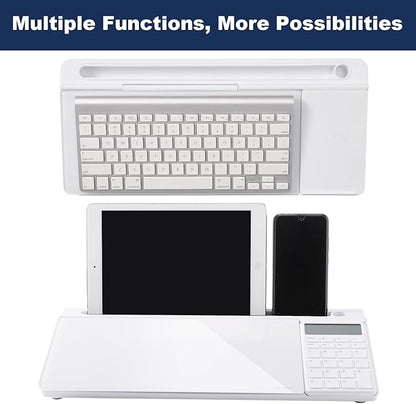 Small Glass Desktop Whiteboard Dry-Erase-Board - Computer Keyboard Stand with Calculator White Board Surface Pad with Drawer, Desk Organizers with Accessories for Office, Home, School Supplies