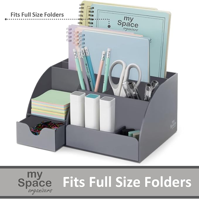 Grey Desk Organizer, 9 Compartments, Office Supplies and Desk Accessories Organizer, Office Decor Desktop Organizer (Gray)