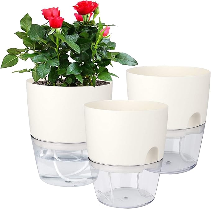 Vanavazon 6 Inch Self Watering Planter Pots for Indoor Plants, 3 Pack African Violet Pots with Wick Rope-White