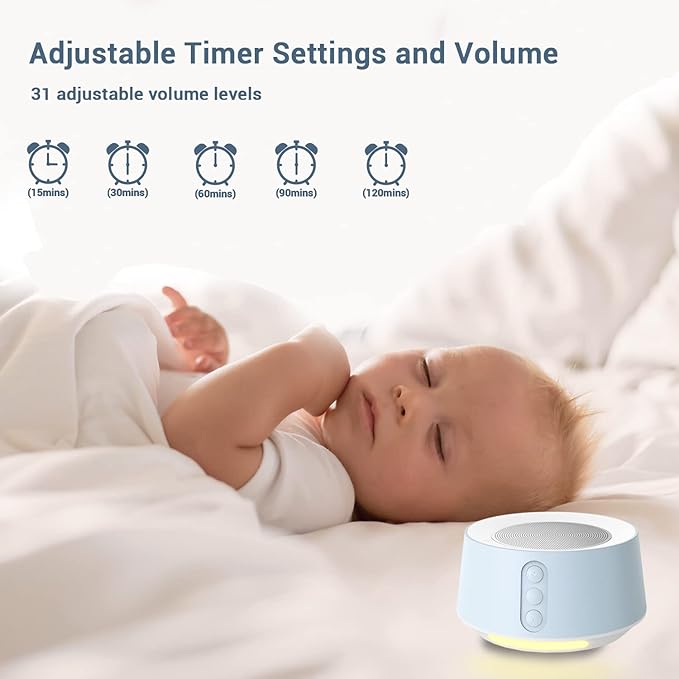 BGOVERSS White Noise Sound Machine with 14 Soothing Sounds and 10 Levels Night Light for Sleeping, 5 Timers and Memory Feature Plug in Sound Machine for Nursery Baby Kids Adults, Light Blue