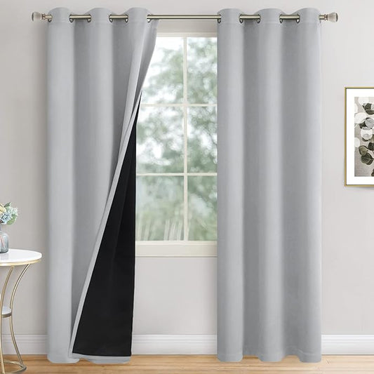 Light Grey Blackout Curtains 84 Inch Length 2 Panels for Living Room, Thermal Insulated 100% Light Blocking Soundproof Grommet Window Curtains for Bedroom with Liner, Each 42 Inch Wide