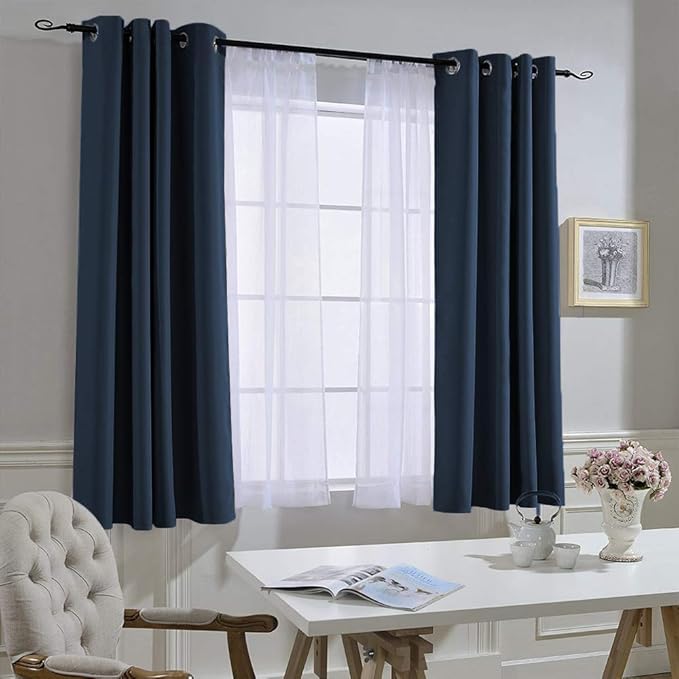 NICETOWN Blackout Curtains and Drapes for Kitchen - Thermal Insulated Solid Grommet Top Blackout Panels/Draperies for Kid's Room (Navy, 1 Pair, 52 x 63 Inch)