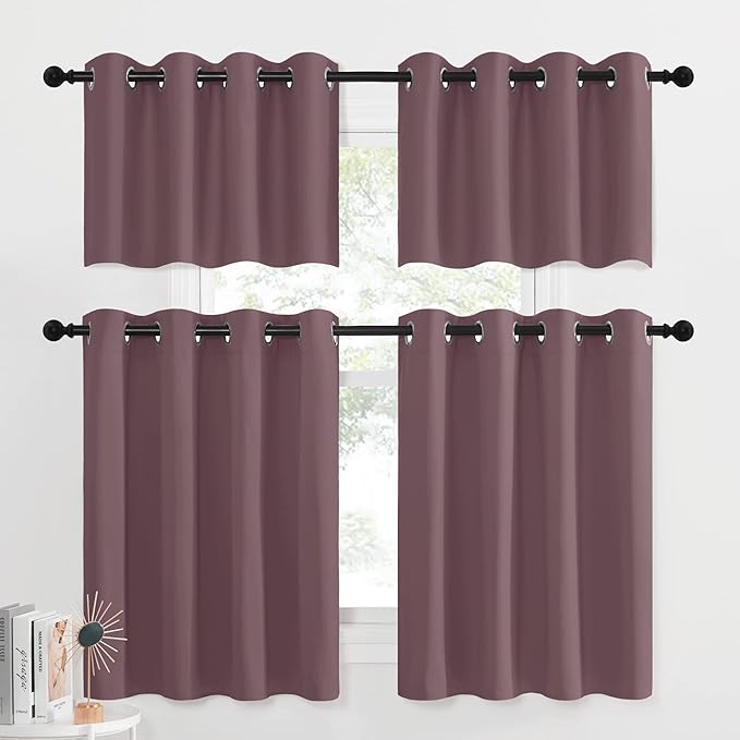 NICETOWN Blackout Kitchen Valance Curtain for Living Room Windows Farmhouse Basement 36 Inch Long Bedroom Curtains for Window Treatment, 2 Panels, Dry Rose, 52" W x 36" L