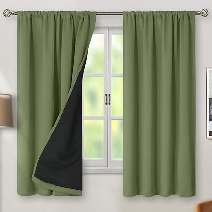 BGment Blackout Curtains for Bedroom 63 Inch Length, Thermal Insulated Full Room Darkening Noise Cancelling Window Curtains Drapes with Rod Pocket, 2 Panels, Each Panel 52 Inch Wide, Grass Green