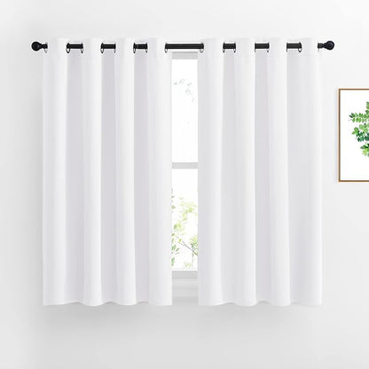 NICETOWN 50% Blackout White Curtain Set, Modern Design Solid Grommet Draperies/Drapes for Basement & Nursery Room (2 Panels, 52 inches Wide, 45 inches Long)