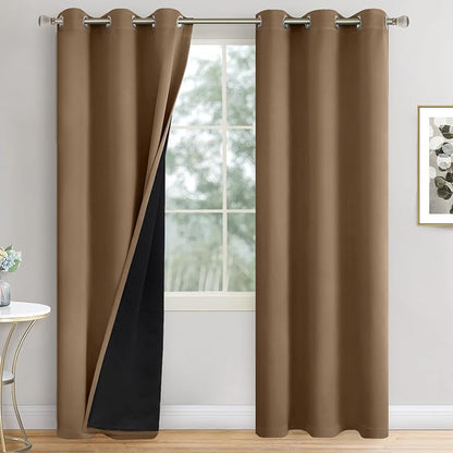 Taupe Blackout Curtains 84 Inch Length 2 Panels Set for Living Room, Thermal Insulated 100% Light Blocking Soundproof Grommet Window Curtains for Bedroom with Black Liner, Each 42 Inch Wide