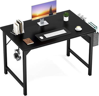 OLIXIS Small Computer Desk 40 Inch Office Work Study Writing Student Kids Home Bedroom Wood Modern Simple Table with Headphone Hooks & Storage Bag - Black