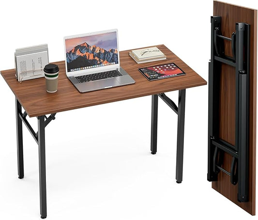 TEMI Small Computer Desk Folding Table - 43.3" Foldable Office Desk, No Assembly, Perfect for Small Spaces in Bedroom, Dorm, or Apartment, Portable Mini Desk or Study Table with Compact Design, Walnut