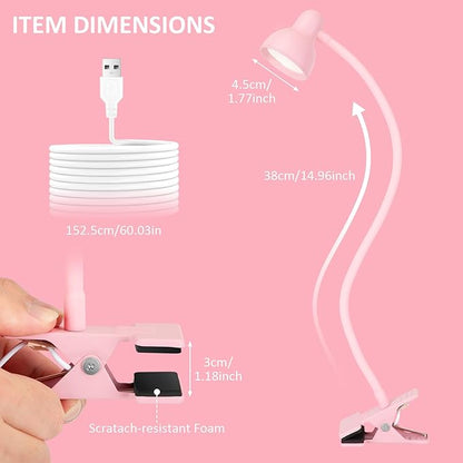 Pink Small Desk Lamp Clip on Reading Light for Bed 3 Colors 10 Brightness Dimmable Flexible Gooseneck Clip on Light for Bed Headboard College Dorm Room