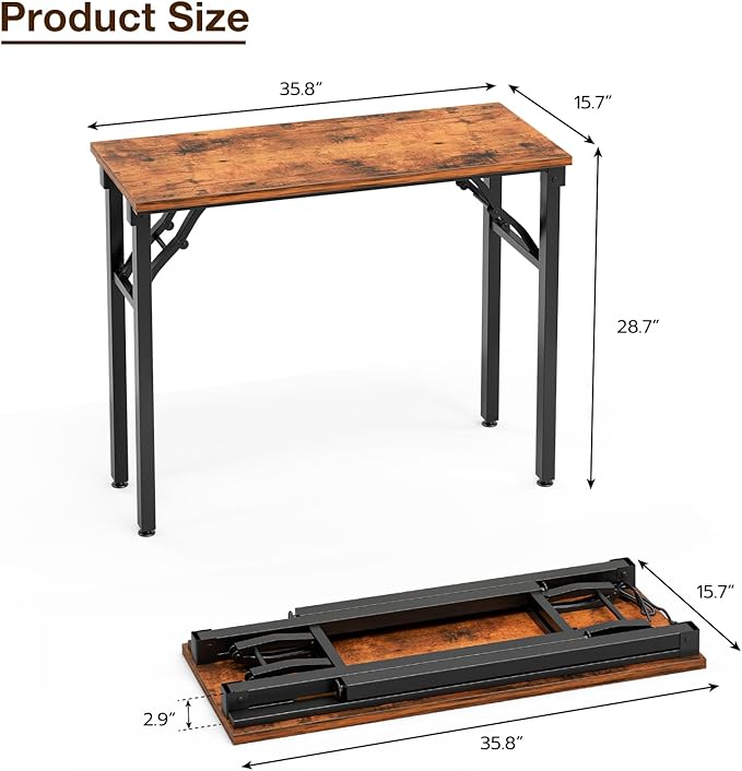 TEMI Small Computer Desk Folding Table - 35.8" Foldable Office Desk, No Assembly, Perfect for Small Spaces in Bedroom, Dorm, or Apartment, Portable Mini Desk or Study Table with Compact Design, Brown