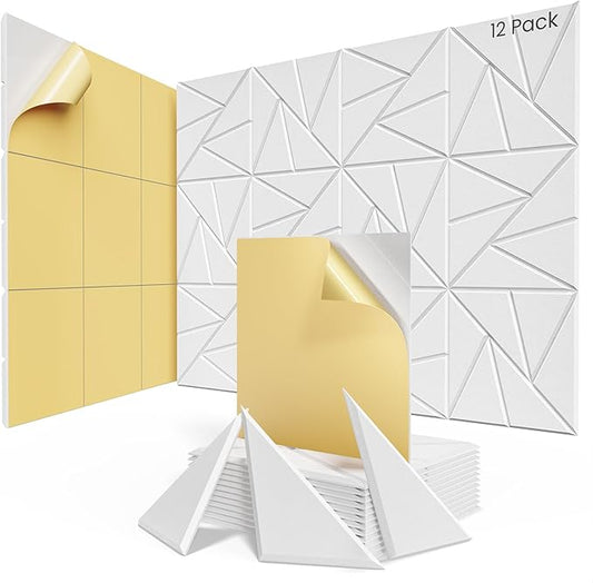 12 pack Acoustic Panels With Self-Adhesive, 12"X 12"X 0.4"Sound Proof Foam Panels, Sound Panels High Density, Soundproof Wall Panels for Home Studio Office-White