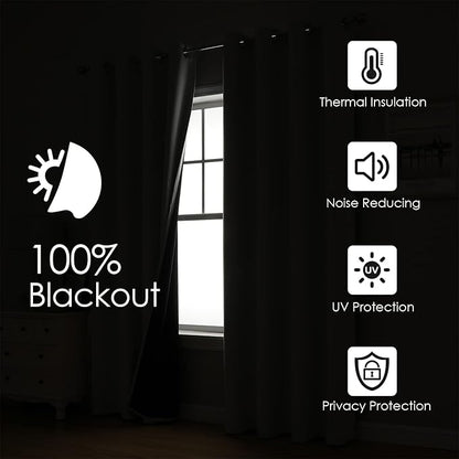 ChrisDowa 100% Blackout Curtains for Bedroom with Black Liner, 2 Thick Layers Total Blackout Thermal Insulated Grommet Window Curtains 2 Panels Set (Brown, 52 x 54 Inch)