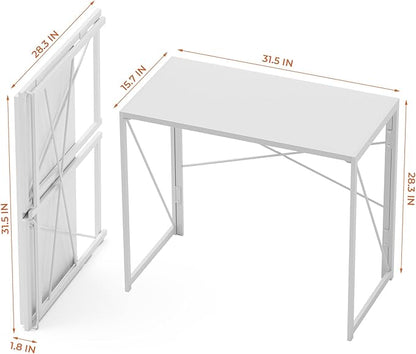 Coavas Small Folding Desk No Assembly Required Foldable Table, 31.5 inch Writing Computer Desk Space Saving Simple Home Office Desk, White