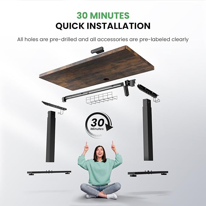 SIAGO Electric Standing Desk Adjustable - 48 x 24 Inch Sit Stand up Desk with Cable Management - 3 Memory Preset Adjustable Height Desk Computer Home Office Desk