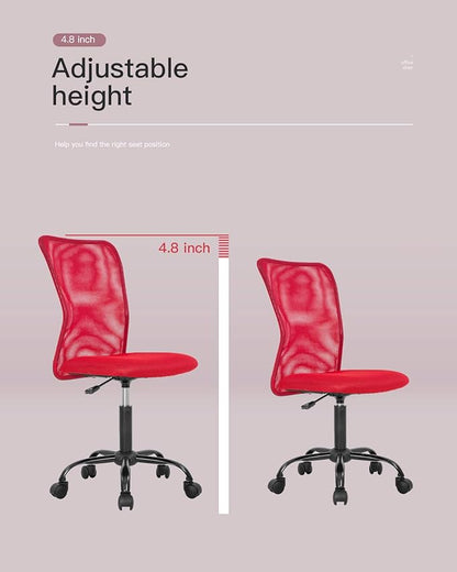 BestOffice Ergonomic Office Chair Desk Chair Mesh Computer Chair Armless Back Support Modern Executive Rolling Swivel Chair with Lumbar Support(Red)