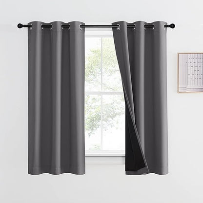 NICETOWN 100% Blackout Curtain with Black Liners, Thermal Insulated Full Blackout 2-Layer Lined Drape, Noise Cancellation Window Drapery for Dining Room (Grey, 1 Panel, 42-inch W by 54-inch L)