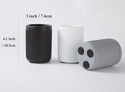 Aesthetic Concrete Pen Holder for Desk - Sturdy Charcoal Black Modern Handmade Fluted Cement Pencil Holder for Desk- Cute Striped Pen Cup Organizer - Minimalist Modern Office Decor - 1 PC