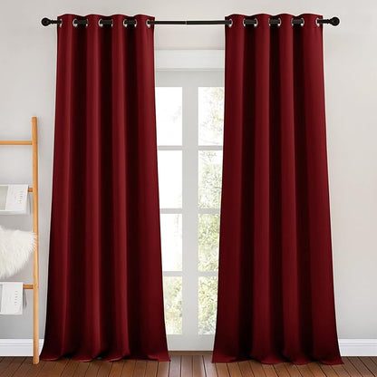 NICETOWN Blackout Curtain Panel Grommet - Home Decorations Thermal Insulated Solid Grommet Top Blackout Living Room Panels/Drapes for Gift (Burgundy Red, 1 Pair, 46 x 90-Inch)