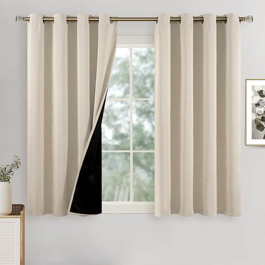 Champagne Blackout Curtains for Bedroom 54 Inch Length 2 Panels Set, Thermal Insulated 100% Light Blocking Soundproof Grommet Window Curtains for Living Room with Black Liner, Each 52 Inch Wide