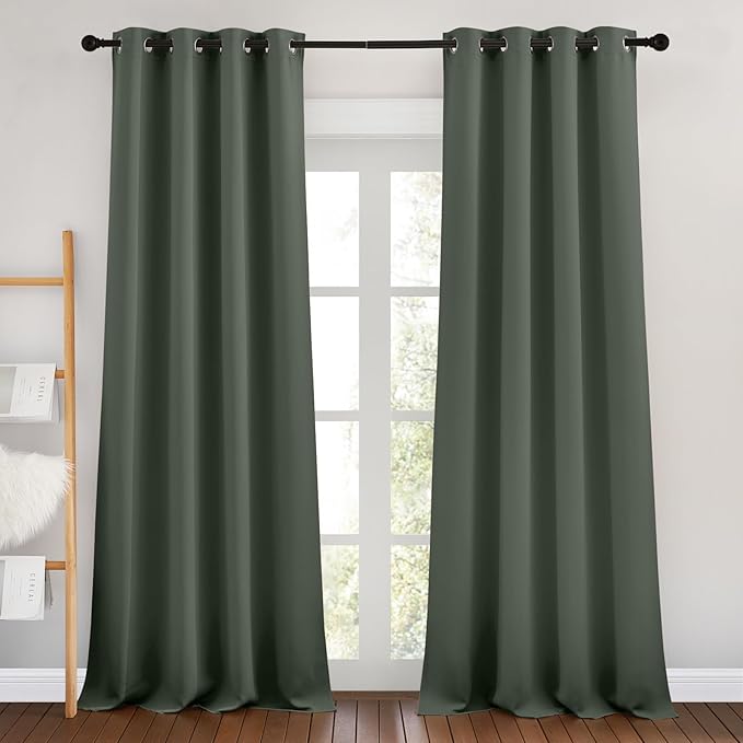 NICETOWN Blackout 90 inches Long Curtains for Living Room - Thermal Insulated Sound Dampening Grommet Room Darkening Window Treatments for Bedroom (Dark Mallard, 2 Panels, W46 x L90)