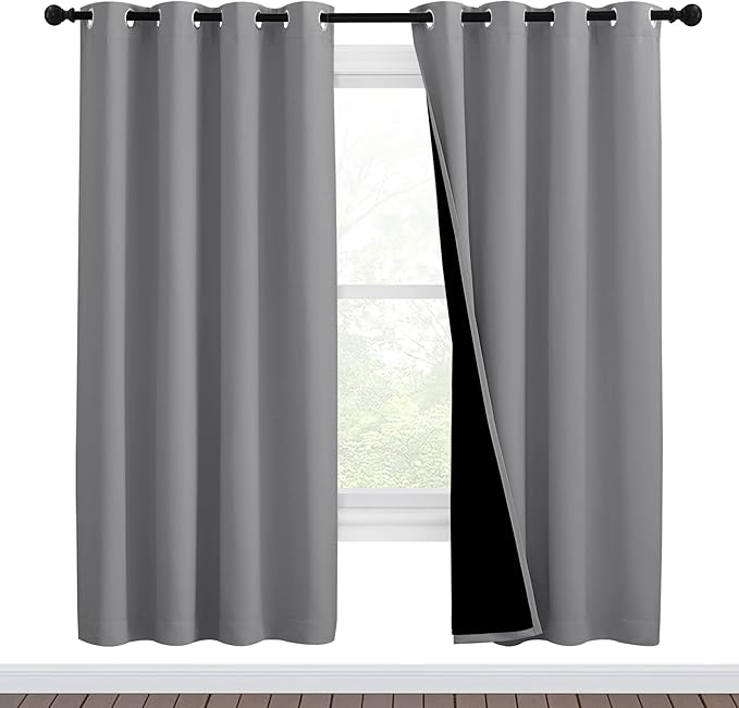 NICETOWN Full Shade Curtain Panels, Pair of Energy Smart & Noise Blocking Out Blackout Drapes for Dining Room Window, Thermal Insulated Guest Room Lined Window Dressing(Silver Grey, 46 x 72 inch)