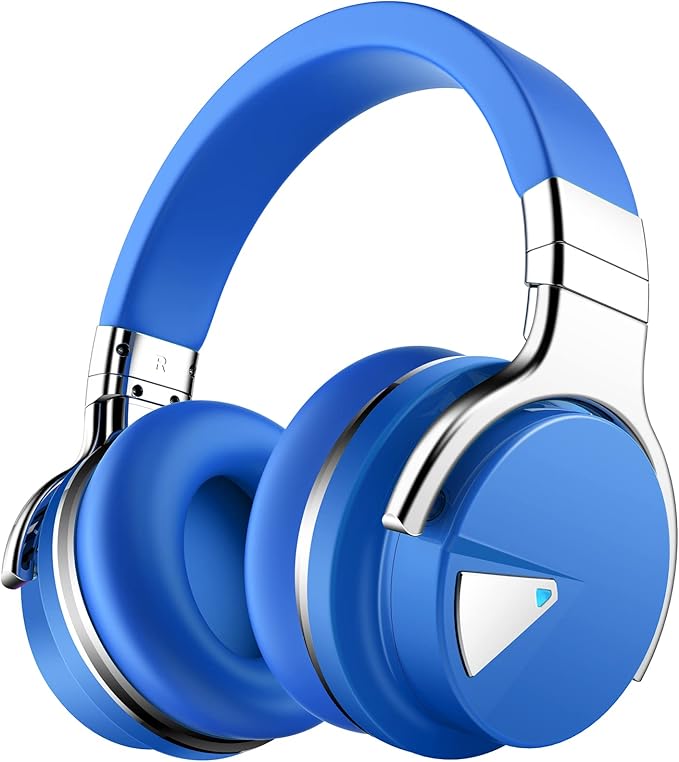 Silensys E7 Active Noise Cancelling Headphones Bluetooth Headphones with Microphone Deep Bass Wireless Headphones Over Ear, Comfortable Protein Earpads, 30 Hours Playtime for Travel/Work, Blue